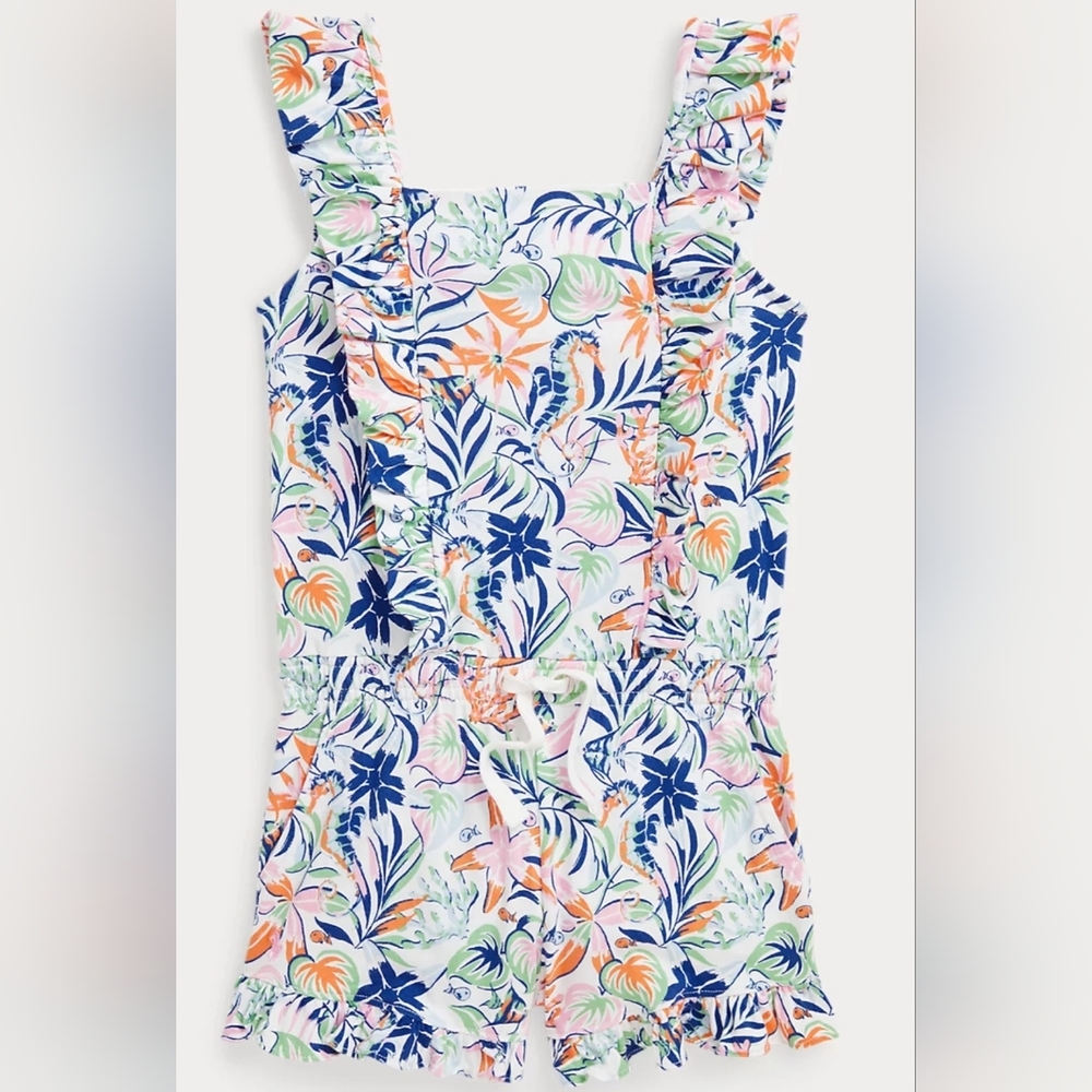 Ralph Lauren Tropical-Print Ruffled Cotton Romper
